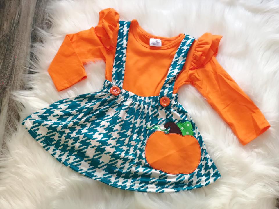Pumpkin Overall Skirt Set - Nico Bella Boutique