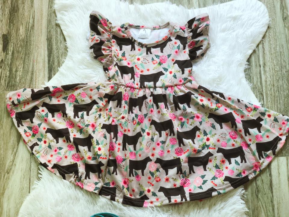 pink cow dresses Boho Steer Cow Twirl Dresses 12/18m