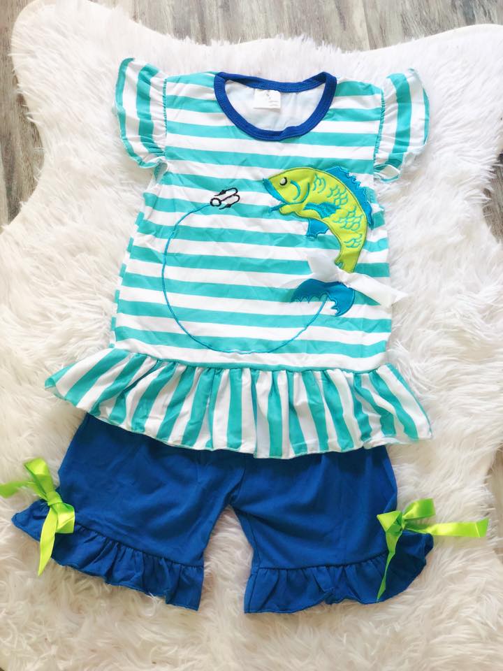 Fishing Applique Short Set - Nico Bella Boutique