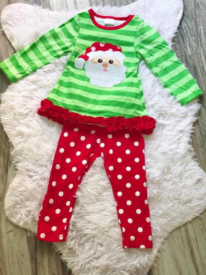 Green Striped Applique Santa Set - Nico Bella Boutique