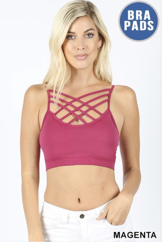Seamless Magenta Triple Criss-cross Front Bralette - Nico Bella Boutique