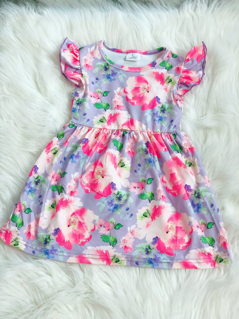 Lavender Floral Girls Pearl Dress - Nico Bella Boutique