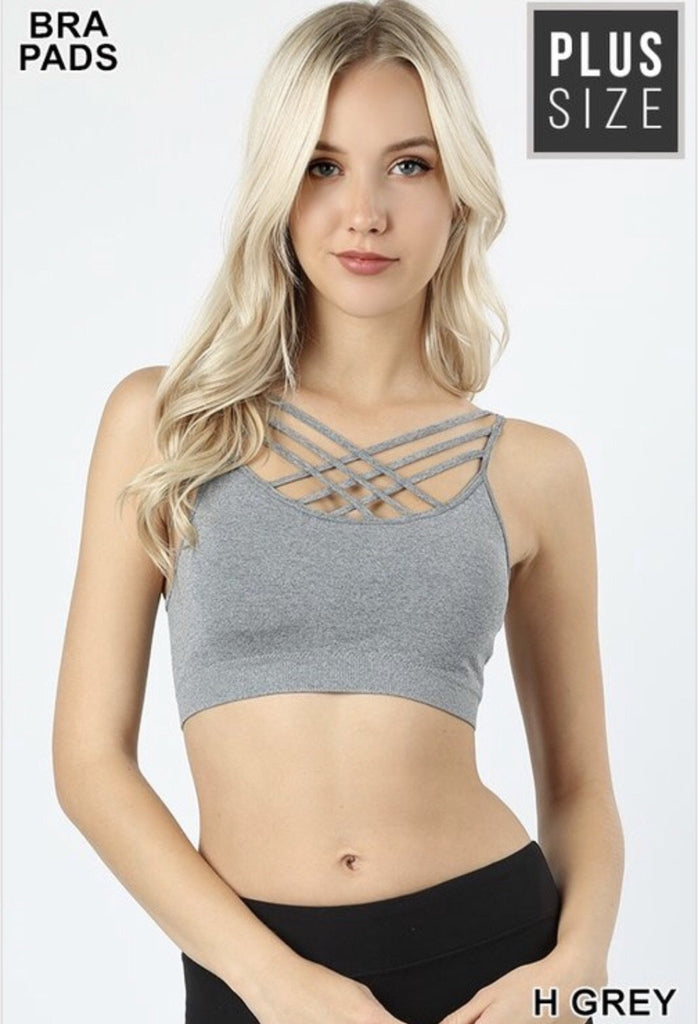 Plus Size Heather Grey Seamless Triple Criss-Cross Front Bralette - Nico Bella Boutique