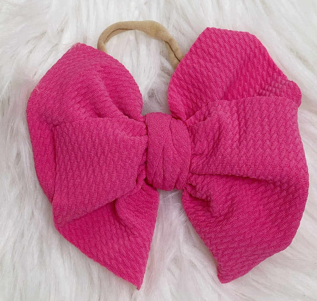 Hot Pink Nylon Baby Bow Headband - Nico Bella Boutique