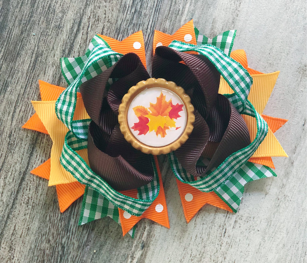 Fall Leaves Gingham Bow - Nico Bella Boutique