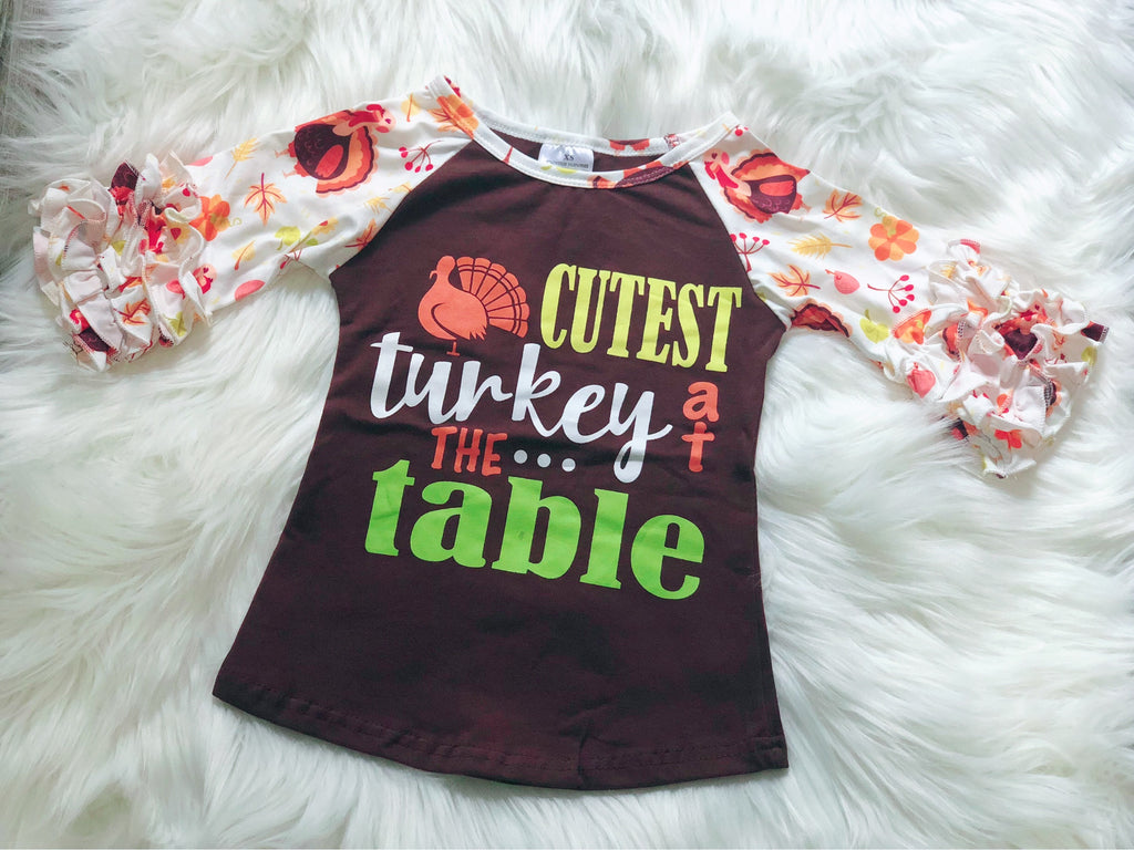 Cutest Turkey at the Table Girls Raglan - Nico Bella Boutique