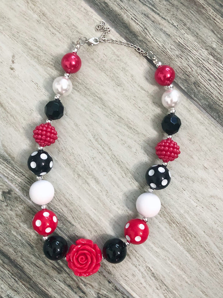 Rose Red & Black Polka Dot Bubblegum Necklace - Nico Bella Boutique