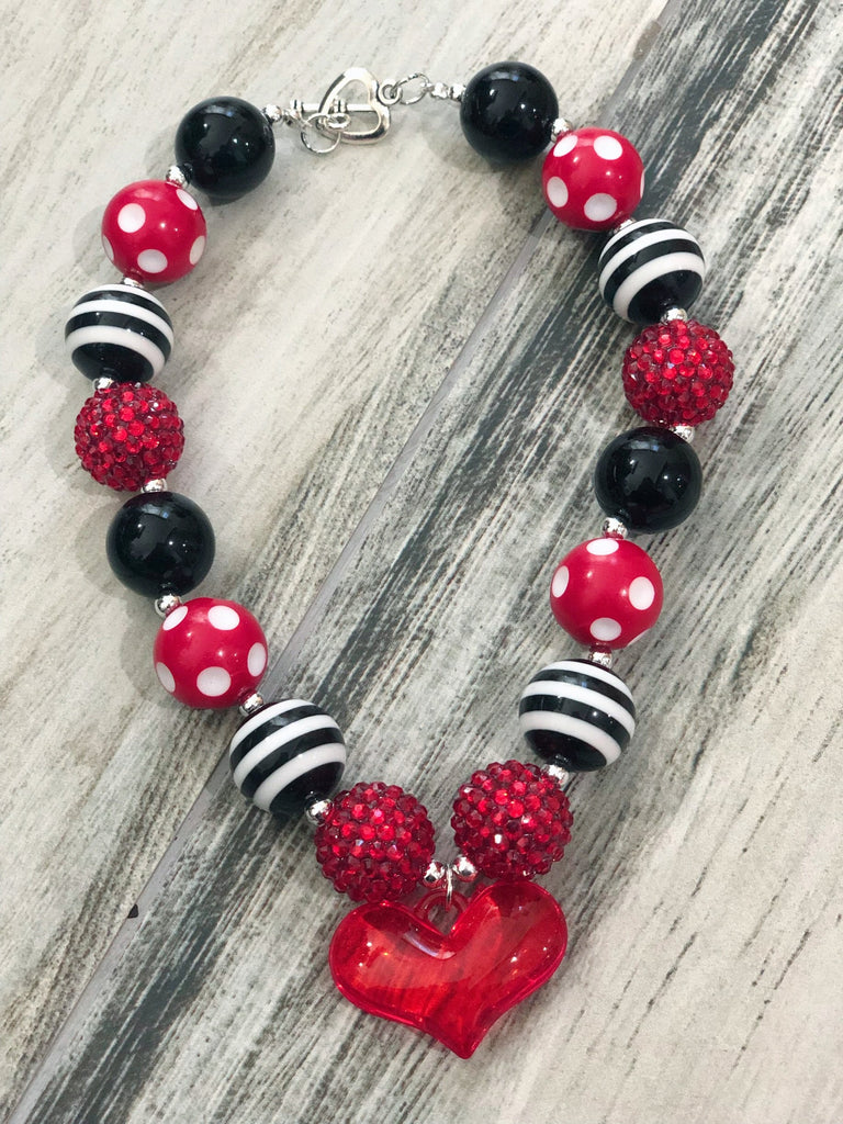 Red & Black Heart Bubblegum Necklace - Nico Bella Boutique