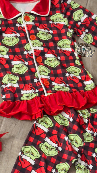 Girls Grinch Buffalo Plaid Pajama Set