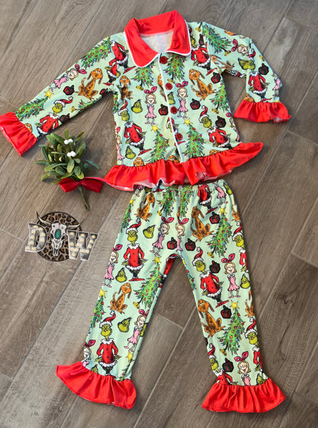 Girls Grinch Cindy Lou and Max Christmas Pajama Set