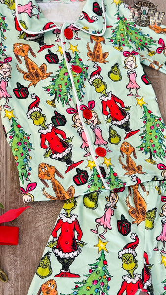 Grinch Cindy Lou and Max Christmas Pajama Set