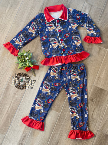 Girls Polar Express Christmas Ruffle Christmas Pajama Set