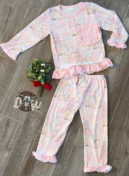 Girls Pink Nutcracker Christmas Pajama Set