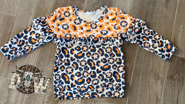 Girls Houston Astros Leopard Ruffle Top