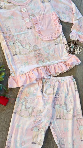 Girls Pink Nutcracker Christmas Pajama Set