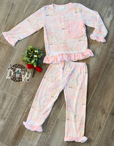 Girls Pink Nutcracker Christmas Pajama Set