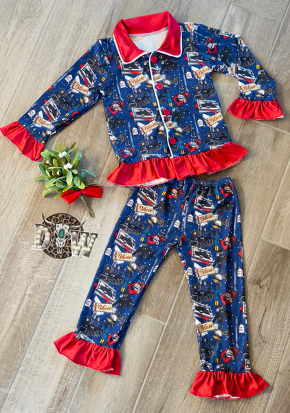 Girls Polar Express Christmas Ruffle Christmas Pajama Set