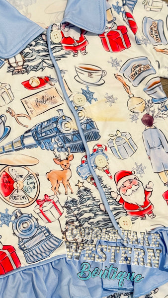 Girls Polar Express Believe Christmas Ruffle Christmas Pajama Set