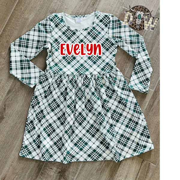 Girls Forest Green Plaid Dress