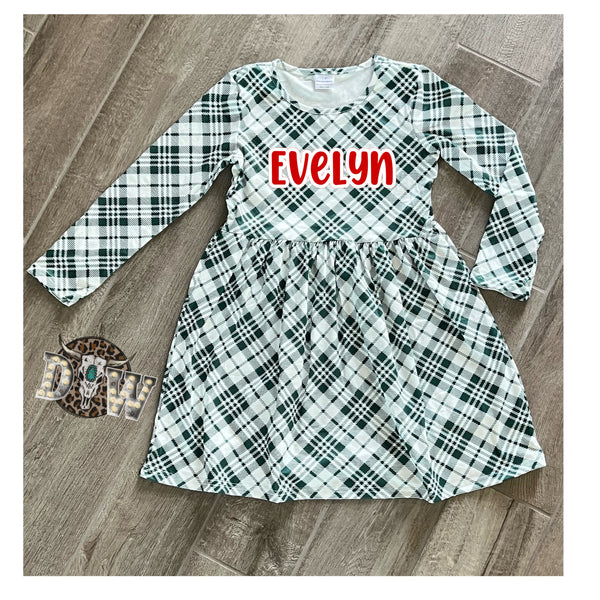 Girls Forest Green Plaid Dress