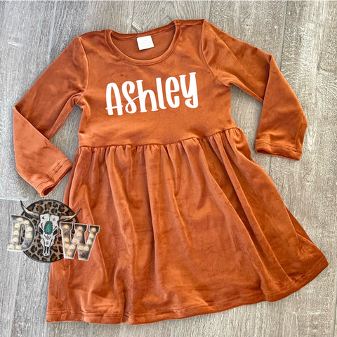 Girls Brown Velvet Fall Dress