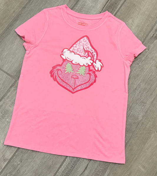 Girls Pink Grinch Face Grinch Christmas Shirt