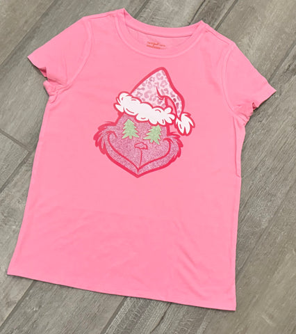 Girls Pink Grinch Face Grinch Christmas Shirt