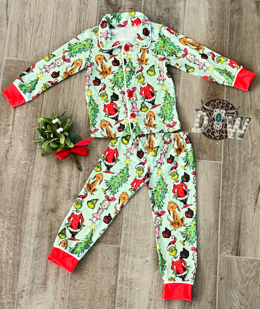 Green Grinch Kid Grinch Pajama Pajama Sets Grinch Pjs For Girls