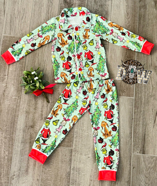 Grinch Cindy Lou and Max Christmas Pajama Set