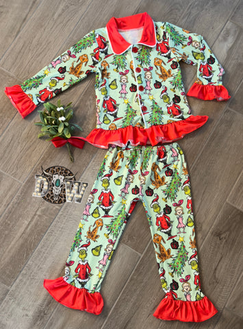 Girls Grinch Cindy Lou and Max Christmas Pajama Set