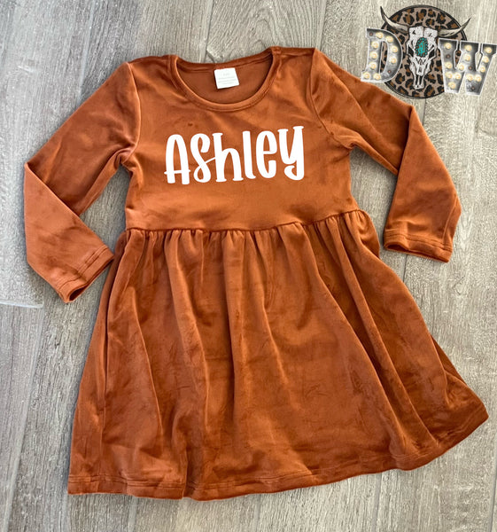 Girls Brown Velvet Fall Dress