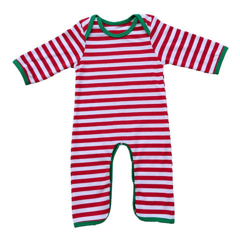 Infant Baby Red Stripe Christmas Pajama Romper - Nico Bella Boutique 