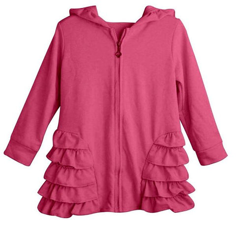 Hot Pink Girls Ruffle Zip Up Hood Cardigans - Nico Bella Boutique 