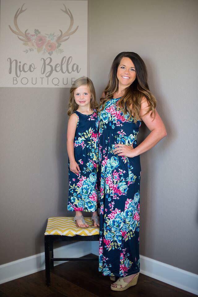 Women's Navy Floral Maxi Dress - Nico Bella Boutique 