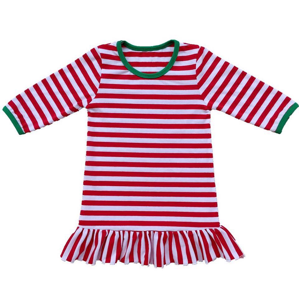 Girls Red Stripe Christmas Pajama Gown - Nico Bella Boutique 