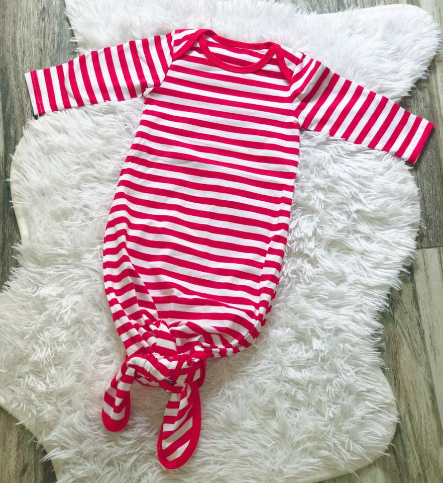 Baby Red Stripe Knot Gown - Nico Bella Boutique 