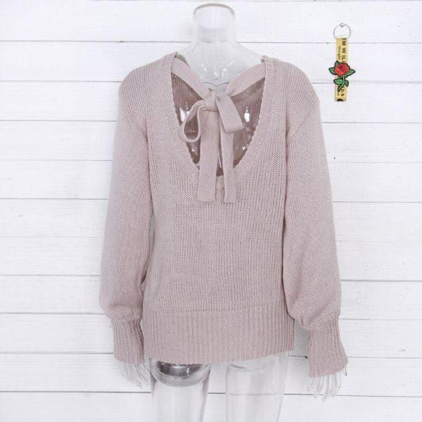 Grey Women's Open Back Sweater - Nico Bella Boutique 