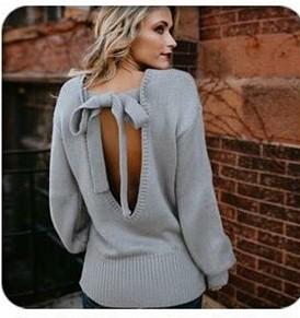 Grey Women's Open Back Sweater - Nico Bella Boutique 