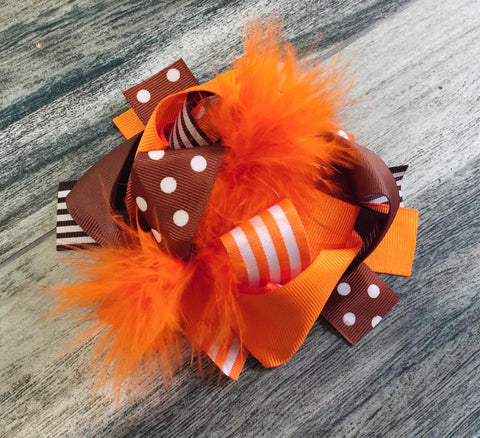 Fall Orange & Brown Feather Bow - Nico Bella Boutique 