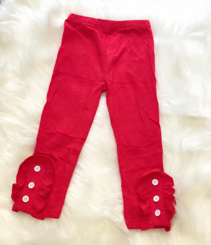 Red Side Button Ruffle Leggings - Nico Bella Boutique 