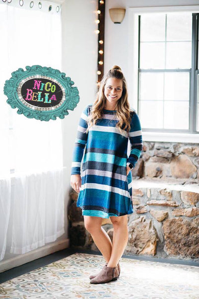 Women's Blue Stripe Dress - Nico Bella Boutique 