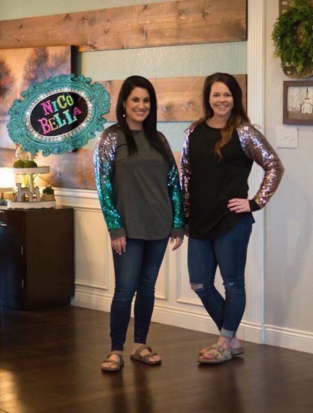 Teal Green Sequin Sleeve Raglan - Nico Bella Boutique 