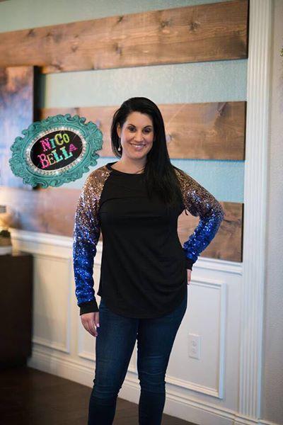 Blue Sequin Sleeve Raglan - Nico Bella Boutique 