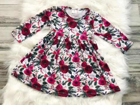 Christmas Rose Wreath Dress - Nico Bella Boutique 