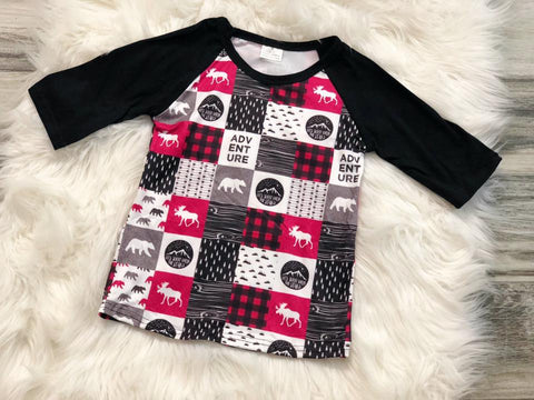 Adventure Buffalo Plaid Patch Raglan - Nico Bella Boutique 