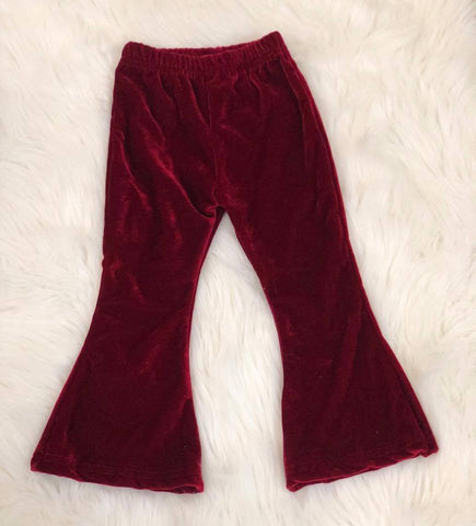 Burgundy Velvet Bell Bottom Pants - Nico Bella Boutique 