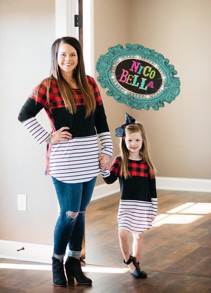 Girls Buffalo Plaid Stripe Tunic - Nico Bella Boutique 