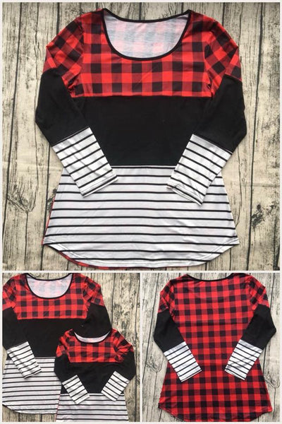 Girls Buffalo Plaid Stripe Tunic - Nico Bella Boutique 