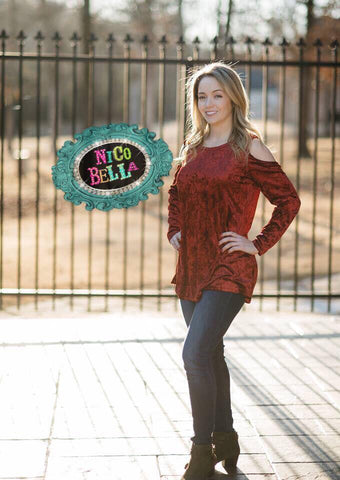 Red Velvet Cold Shoulder Tunic - Nico Bella Boutique 