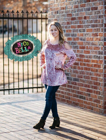 Pink Velvet Cold Shoulder Tunic - Nico Bella Boutique 